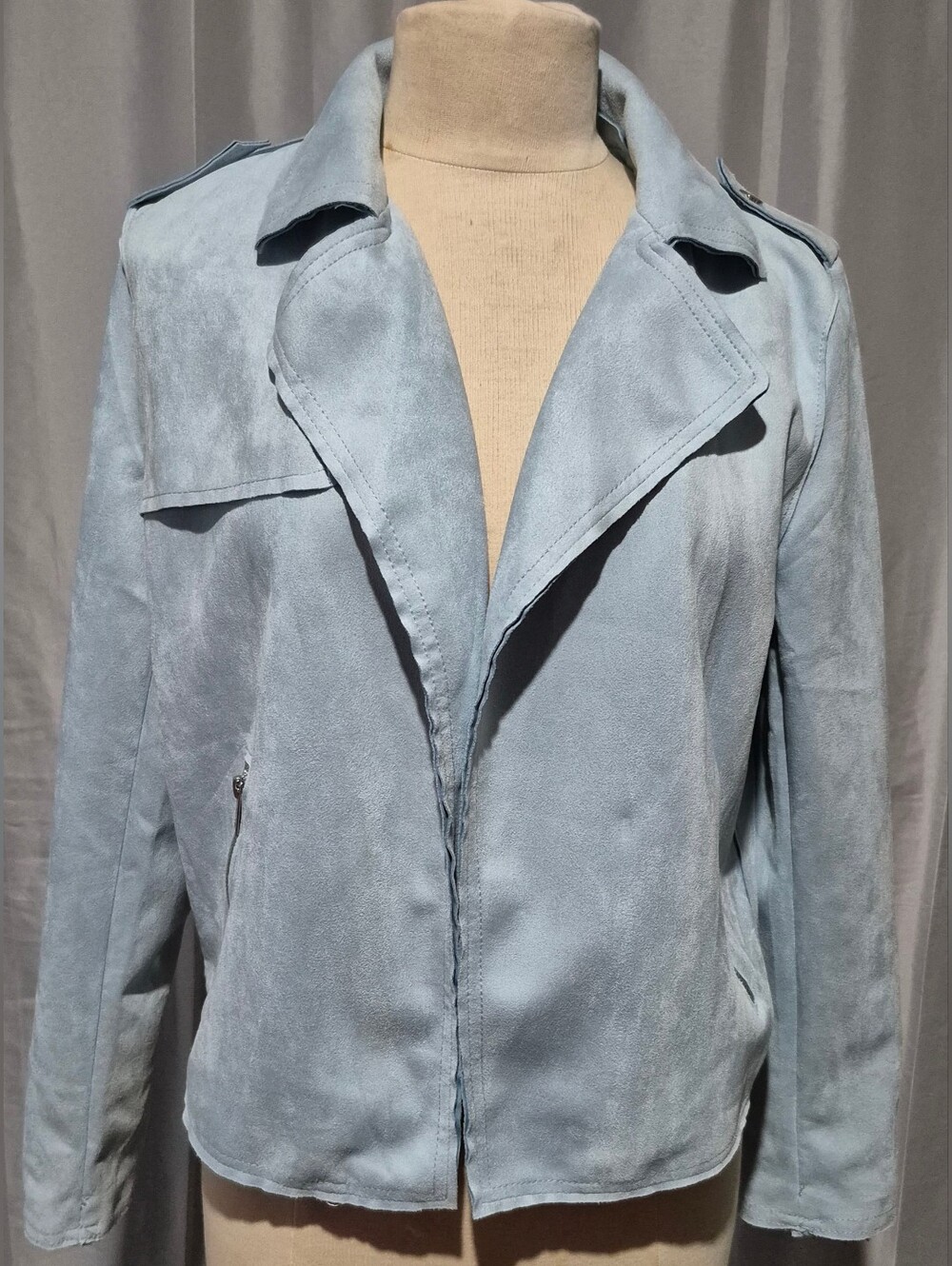 Women’s Light Blue Suede Motorcycle Jacket
